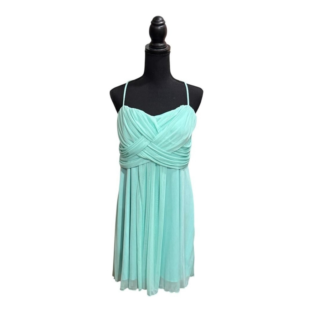 Jolie Dress Girls 16 Aqua Blue Pleated Chiffon Ruched Bodice Sleeveless Formal